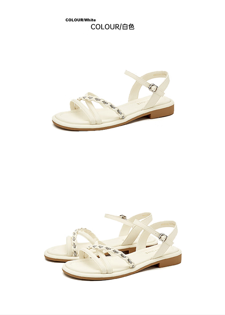 Daphne Women's Flat Low Heel Commuter Sandals Lightweight Casual Comfortable Single Strap Beach Sandals White Size 39 21