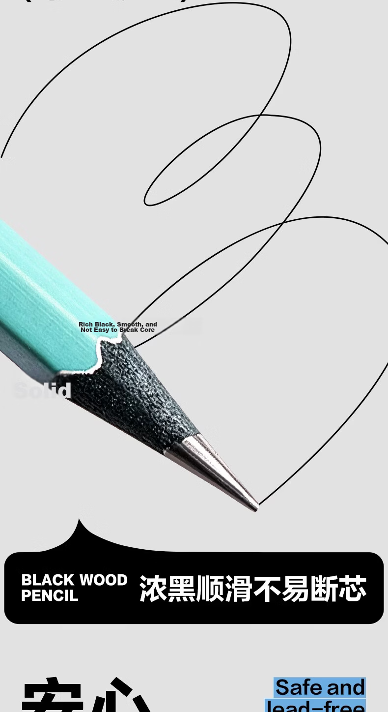 Deli 10-Pack 2B Green Hexagonal Wooden Pencils Non-Toxic Graphite Writing Pencils for Students Homework Exams Mint Green 4