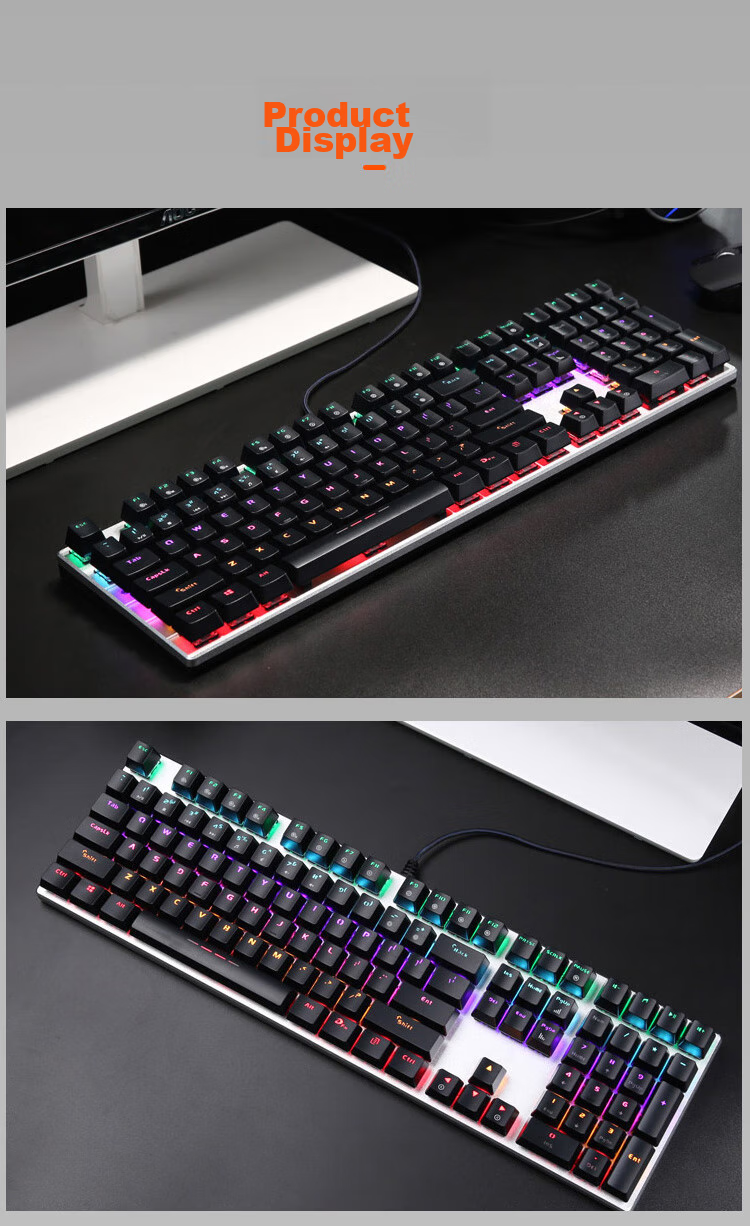 DAREU EK815 Mechanical Alloy Edition Keyboard, Wired Keyboard, Gaming Keyboard, 108 Keys Mixed Backlight, Multi-Key Anti-Ghosting, PUBG Keyboard, Black And Silver Black Switches 10