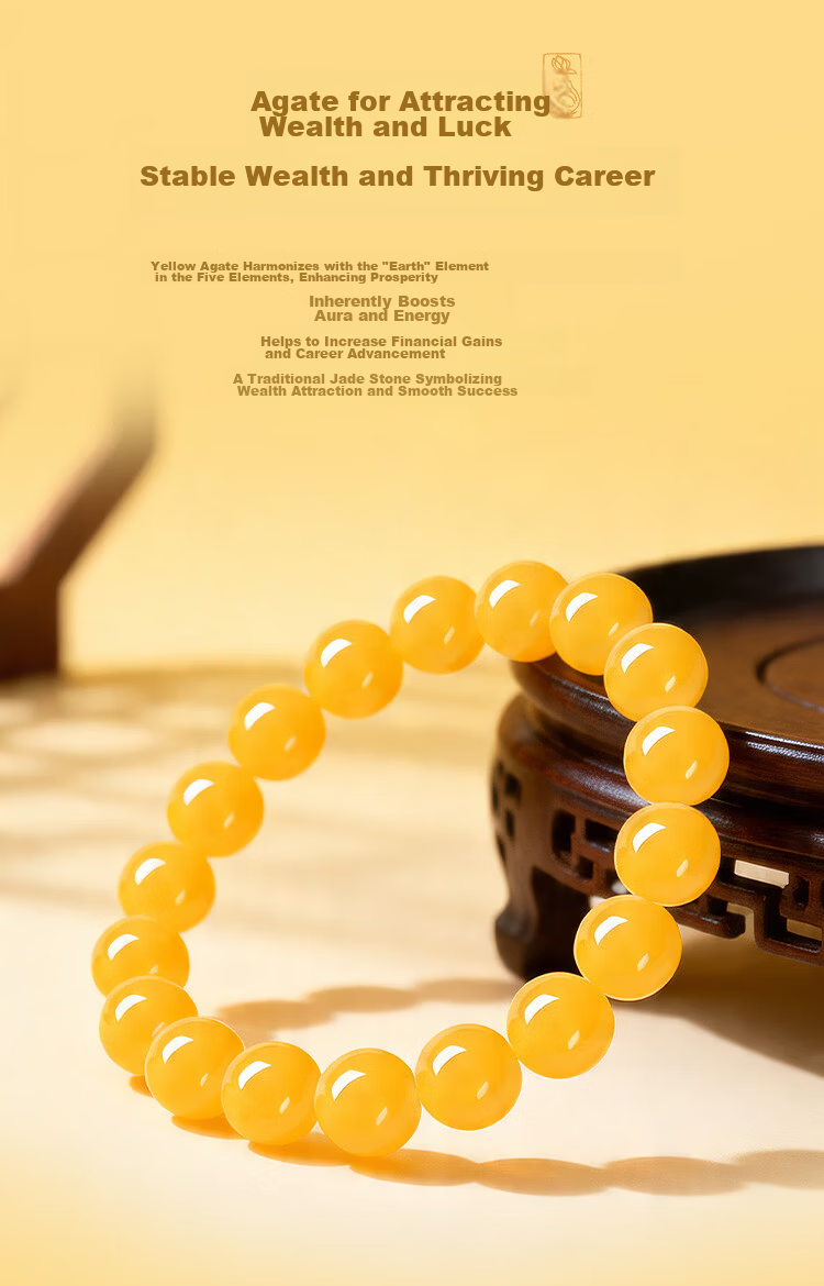 Sanqingshan Natural Yellow Agate Bracelet Unisex Five Elements Fortune Beads Jade Crystal Wristband Birthday Gift for Girlfriend Wife 7