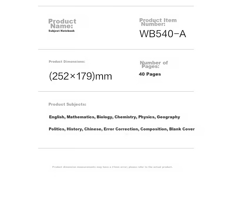 Deli English Homework Subject Notebook Bull Shield Wireless Binding 10-Pack (40 Sheets per Notebook) WB540-A 20