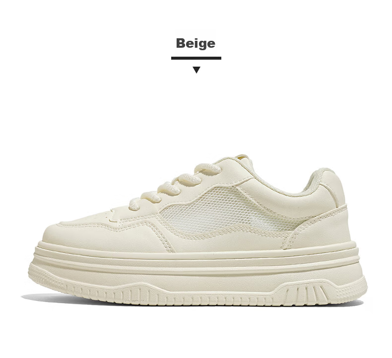 Renben Official Women's Summer Casual Shoes Mesh Breathable Sneakers Versatile White Shoes Beige Size 37 14