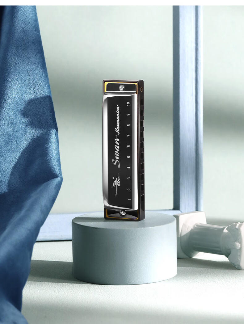 SWAN 10-Hole Bruce Harmonica, Internal Frosted Cover Plate, Beginner to Advanced Paddy Sound, C Key, Black 17