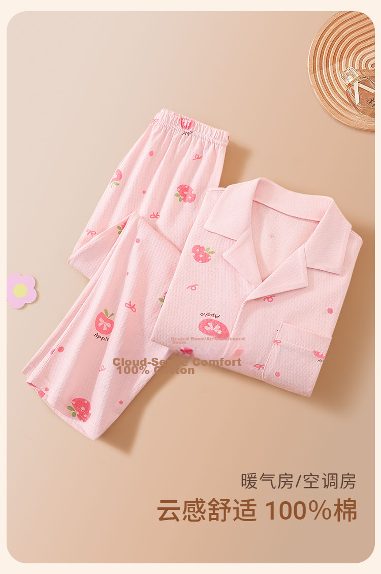 Cotton Girl's Pajamas Spring Summer 100% Cotton Homewear Set for Older Children and Teens Lightweight Breathable Mesh Air-Conditioned Clothing 3