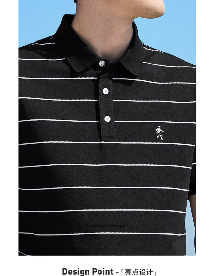 DANCING WOLVES Instant Cooling Mulberry Silk Smooth Striped Short Sleeve Polo Shirt Men's Casual Top 001 Black M 17