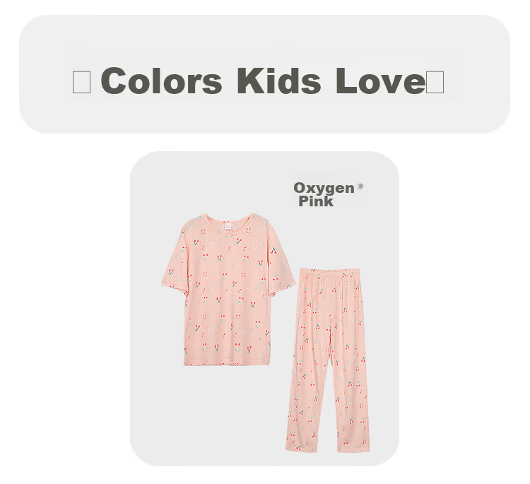 Hodohome Children's Pajamas, Girls' Pure Cotton 7A Antibacterial Short-Sleeve Long Pants Loungewear, Cartoon Air Conditioning Suit for Girls, Pink 200, Size 140 33