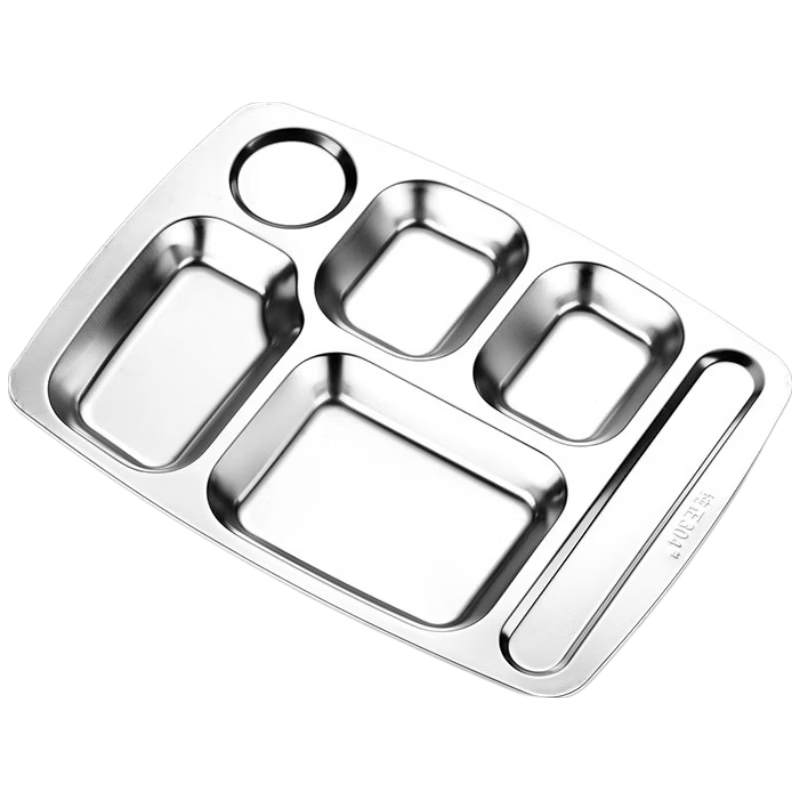 Zhuoliang 304 Stainless Steel Compartment Plate Adult Meal Tray School Canteen Self-Service Food Grade