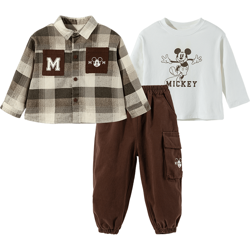 Disney Boys' Fashion Casual Comfortable Children's Shirt Set, Coffee Color, Size 130