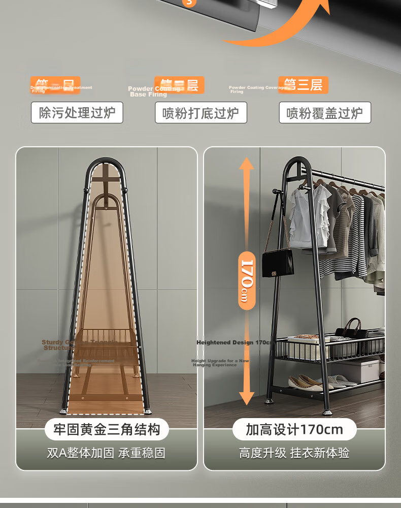 Sannuo Yilin Floor Clothes Rack Garment Display Stand Home Bedroom Clothing Storage Rack 180*170 Black 7
