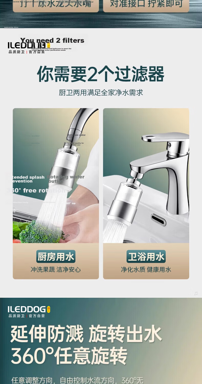 ILEDDOG [Seiko] Kitchen Faucet Water Filter Household Tap Water Purifier Splash-Proof Device 903 Filter 11
