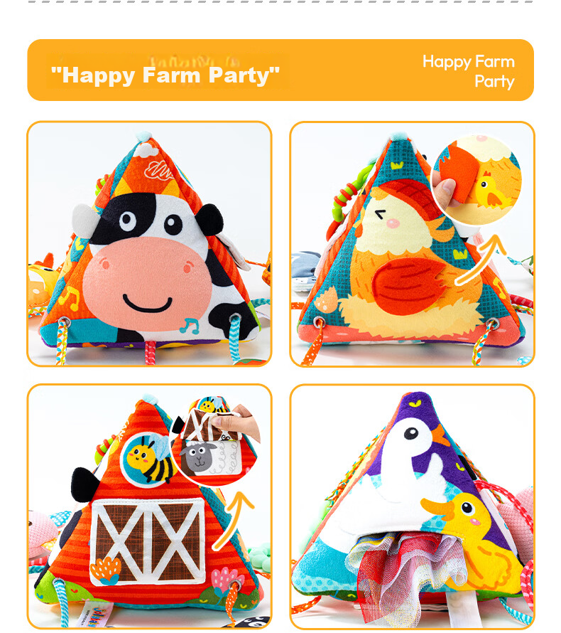 Jollybaby Baby Toy Pull-and-Play Car Hanging Sensory Development Educational Crib Rattle - Farm Triangle Pull-and-Play 19