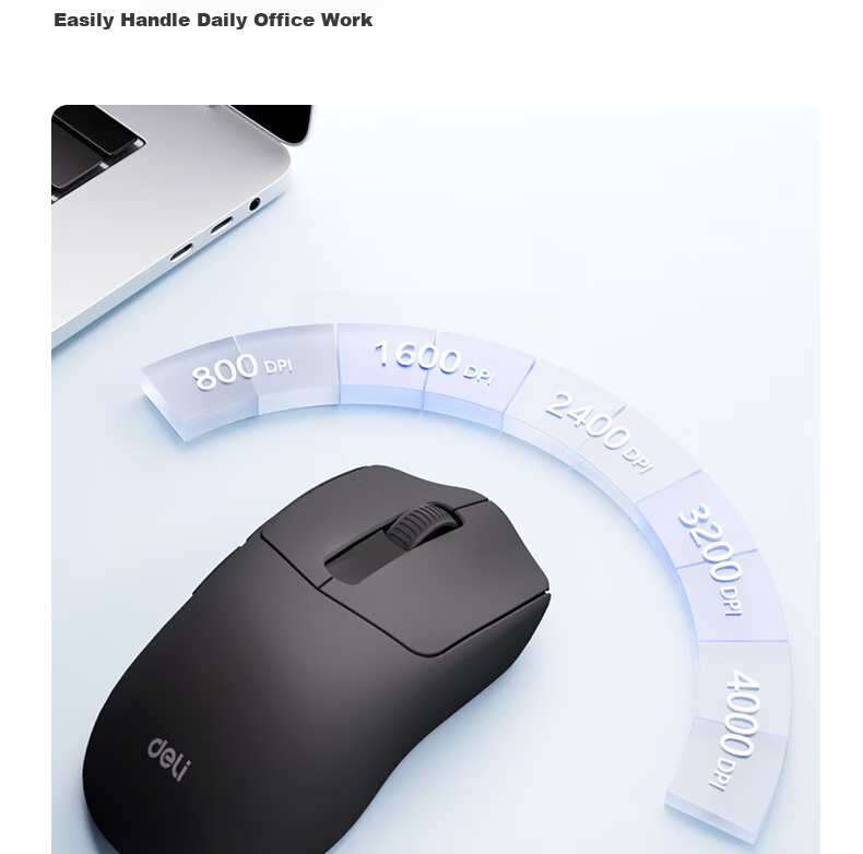 Deli Wireless Mouse Rechargeable Lightweight Ergonomic Portable Office Mouse for Laptop Desktop All-in-One 10000DPI Black LN30 9