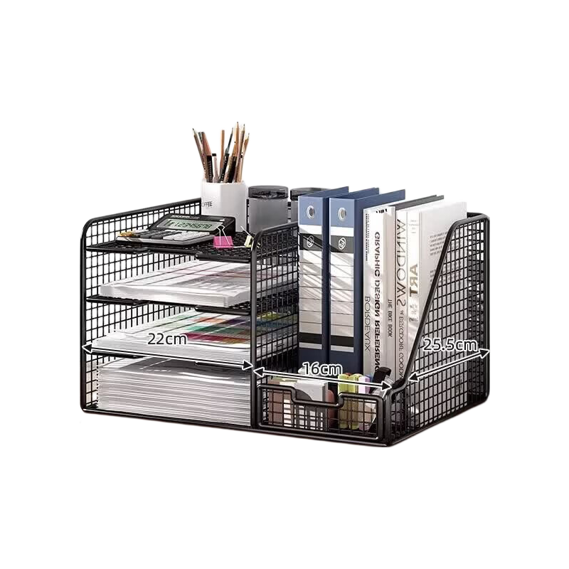 Sijinianhua Office Desk Storage Organizer File Holder, Desktop Multi-Layer File Tray Folder, Athens Black - Storage Rack on Left - Integrated Thickened