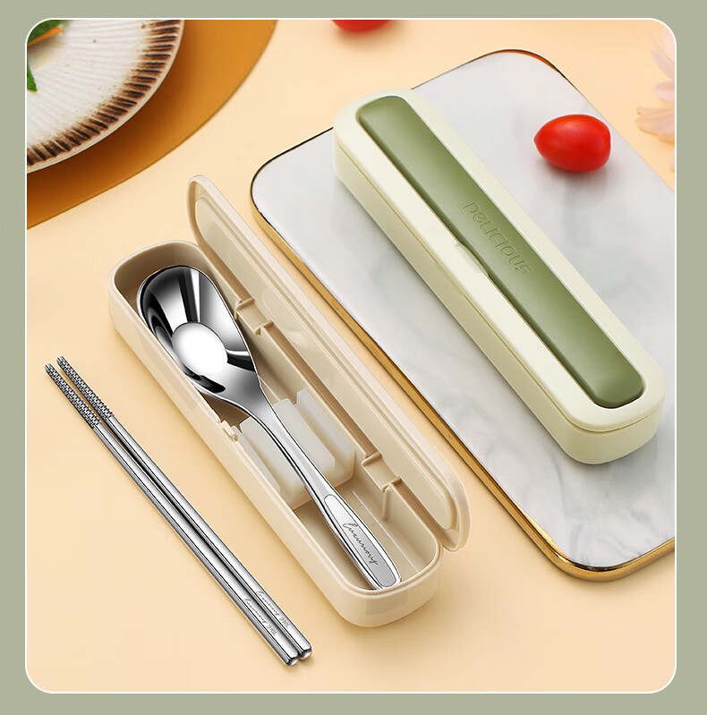 WORTHBUY 316L Stainless Steel Portable Chopsticks And Spoon Set, Three-Piece Student Storage Box Portable Cutlery, Blue 13