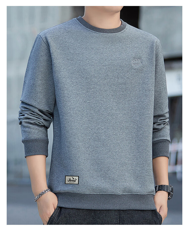 JEEP SPIRIT Men's Sweatshirt, Spring Korean Style, Round Neck Long Sleeve T-Shirt Undershirt for Men, Black, 4XL 12