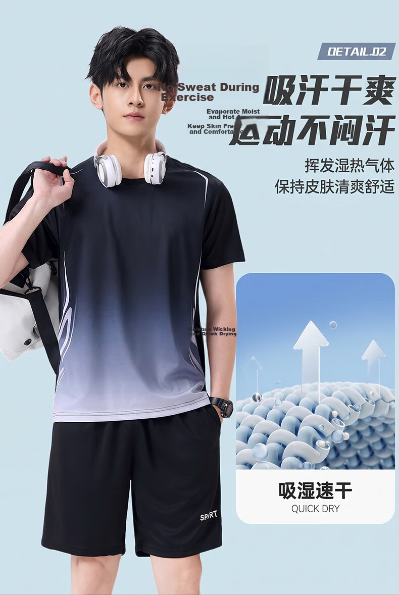VICTORIATOURIST Summer Ice Silk Quick-Dry Running Sports Set for Men and Women, Short Sleeve T-Shirt and Shorts, Couple's Basketball Badminton Fitness Apparel 10