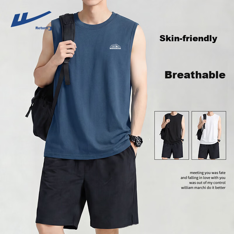 Warrior Men's Pure Cotton Vest Summer New Comfortable Breathable Loose Large Size Fitness Training Basketball Running Tank Top YD