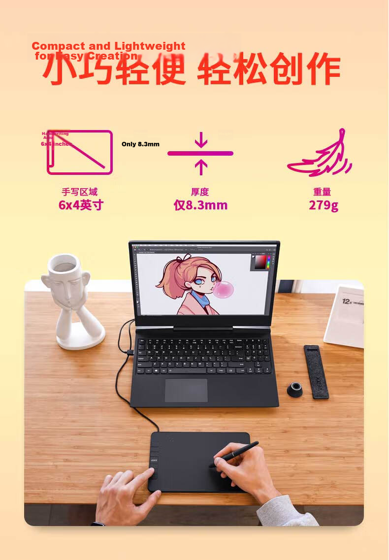 Huike (VEIKK) HK1060 Huike Digital Stylus, 10x6 Inch Dual Dial Encoder, 16K High-Pressure Low-Latency, Can Connect to Computer And Mobile Phone Drawing Board, Handwriting And Signature Pad 8