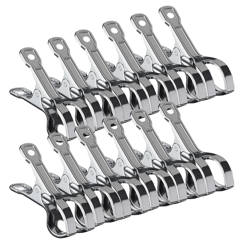 CHUSHE Heavy-Duty Windproof Clothespins, Stainless Steel Clips, Multifunctional Wind-Resistant Fasteners for Drying Clothes And Quilts, Large Clips 8.5 Cm, 12 Pieces, Windproof Fixation for Back-To Seaso