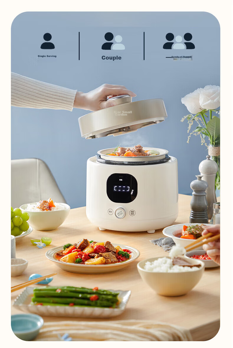 Bear Electric Pressure Cooker Multi-Functional Rice Cooker High-Pressure Pot [Stew, Steam, Boil All-in-One] Fully Automatic YLB-C20N5 2L 8