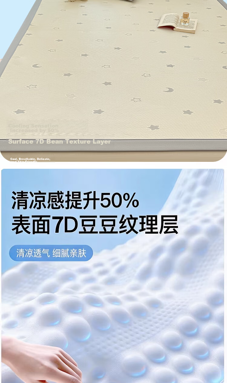 Hongdou Class A Ice Silk Three-Piece Cooling Mat Set Summer Soft Ice Silk Dormitory Cooling Mat 1.5*2m Blue 4