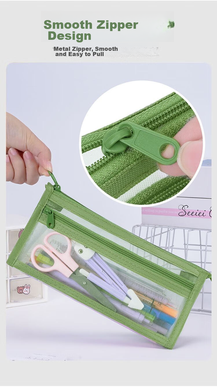 Meijiwan Double-Layer Minimalist Transparent Large-Capacity Exam Pencil Case Student Ins Style Stationery Box Boys Girls High-Value Ivory White 7