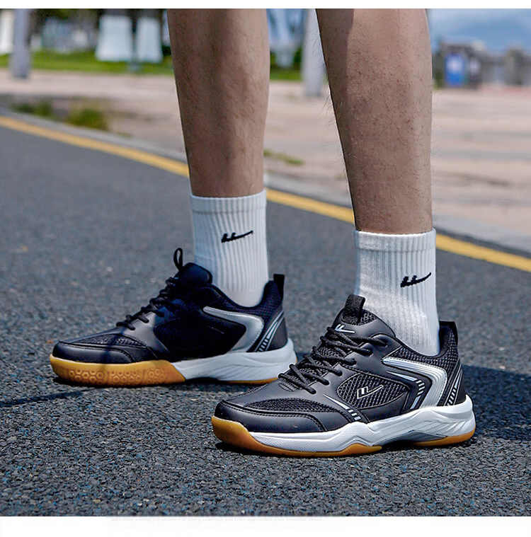 Warrior Badminton Shoes Men Shock Absorption Sports Shoes Couples Casual Shoes Badminton Shoes WXY(ZA)-4699 Beige Dark Blue Size 41 11