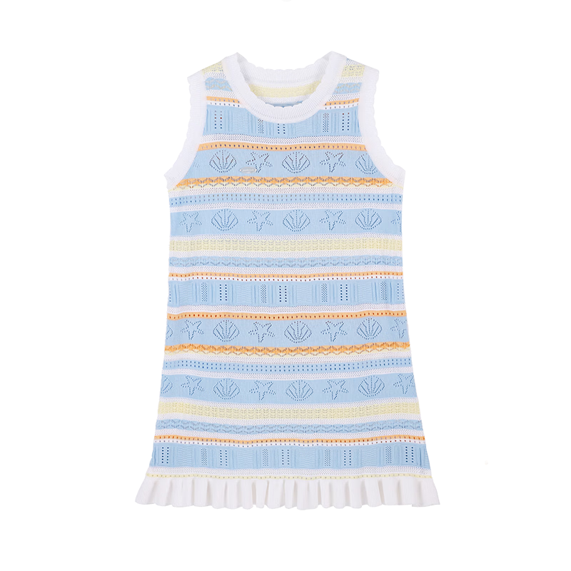 BARRY BANNY Girls' Ocean Dress 2026 Summer Girls' Striped Sleeveless Casual Tank Dress Colorful Stripes 120