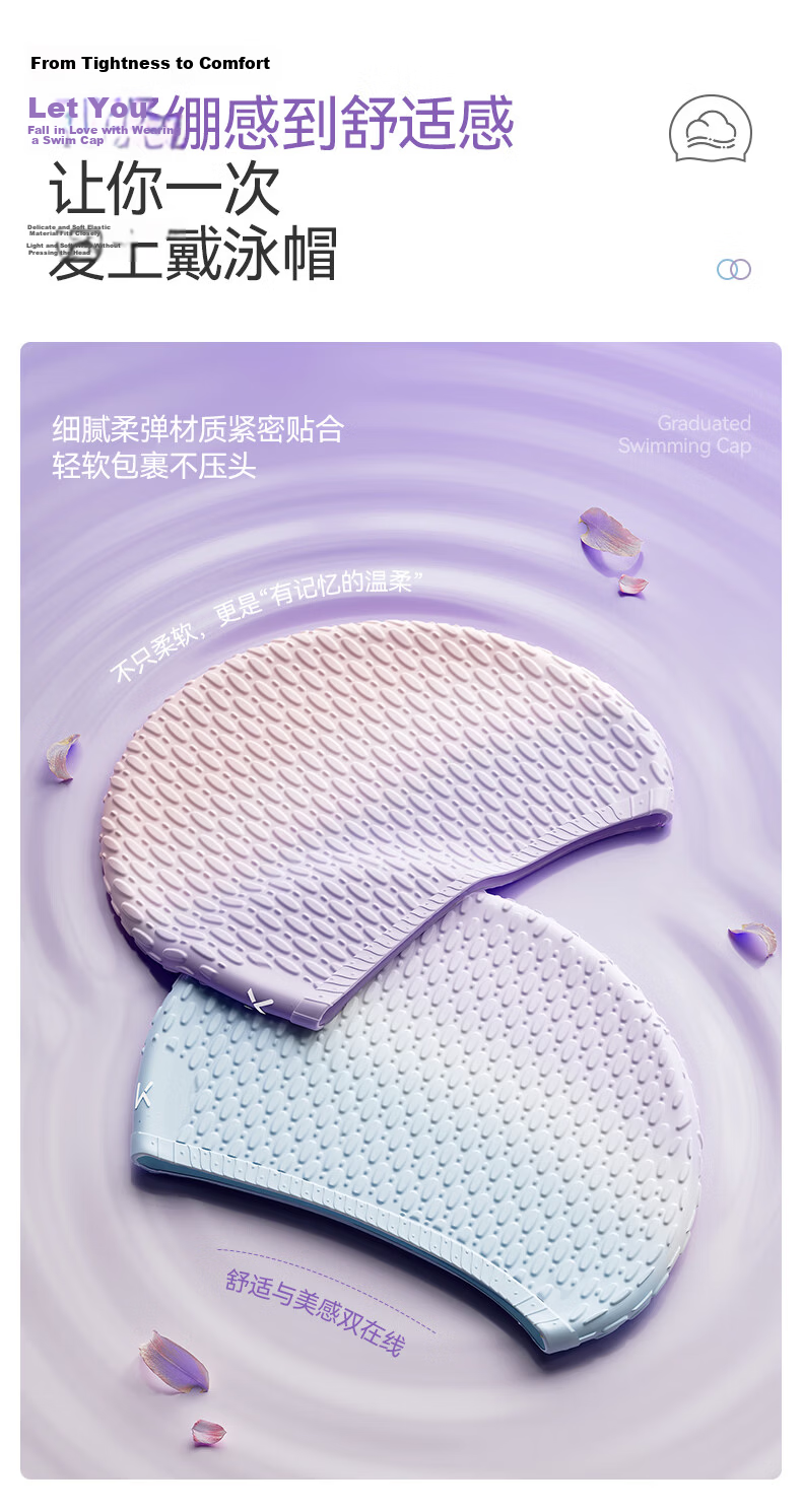 Keep Women's Large Size Waterproof Silicone Antibacterial Gradient Swimming Cap for Long Hair 0055 Water Blue Dew 7