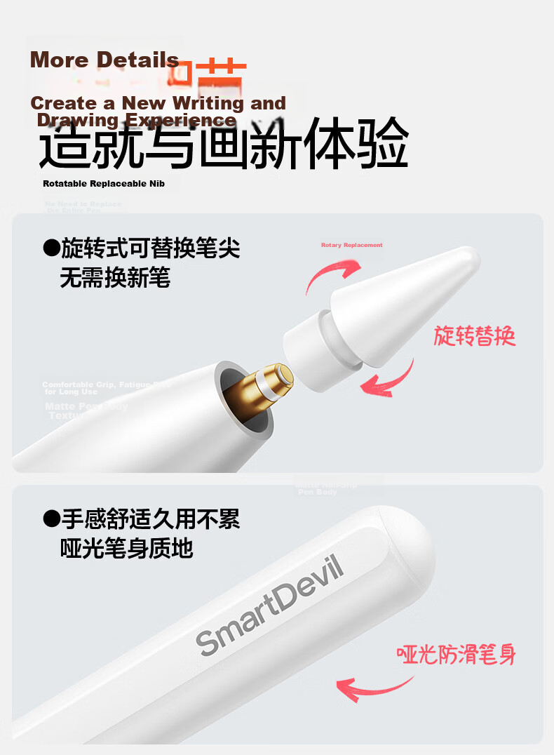 Shanmo Universal Apple Pencil 1st and 2nd Generation Replacement Tips for iPad Stylus Silent Special Pen Nib Handwriting Touch Pen Accessories Spare Tips 2-Pack 23