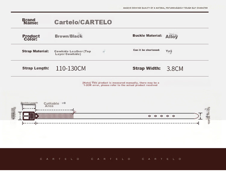 Cartelo Crocodile Men's Leather Belt Casual Automatic Buckle Top Layer Cowhide Waistband Business Belt Gift for Boyfriend 14