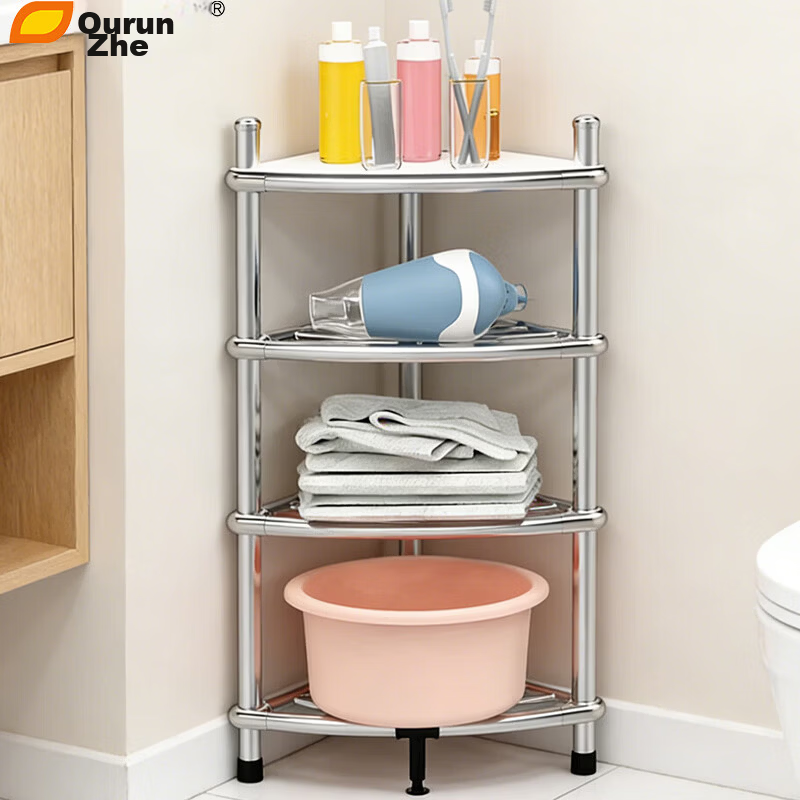 Ouranzhe Stainless Steel 4-Tier Bathroom Basin Rack Floor Storage Shelf Corner Storage Organizer