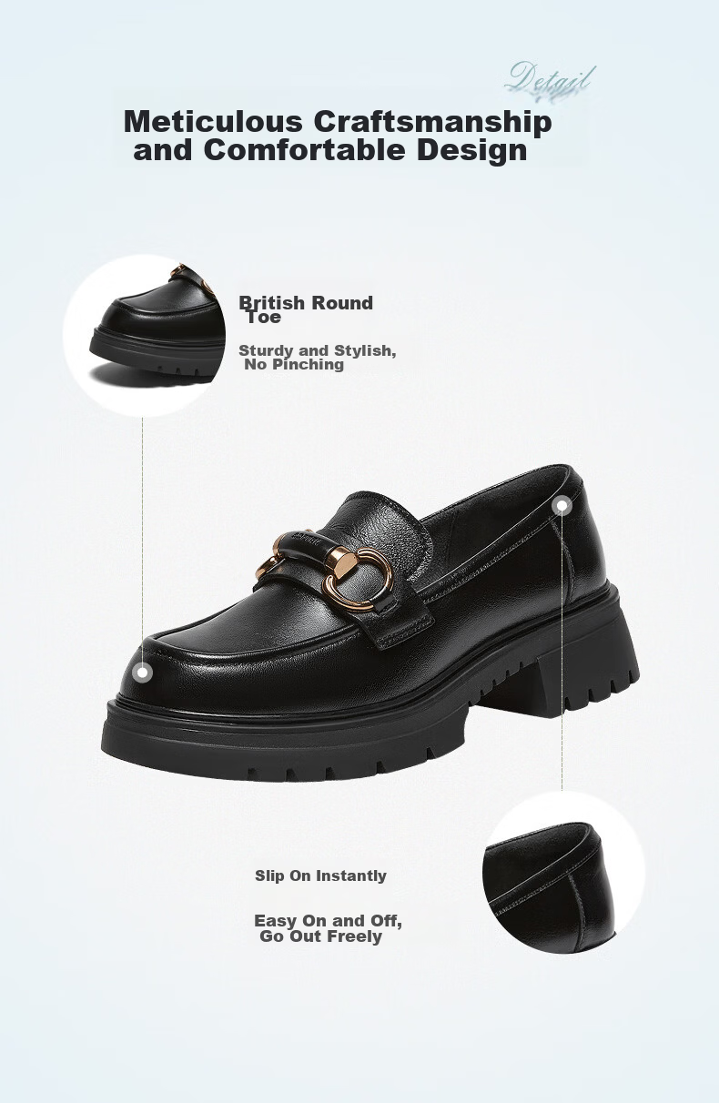 BASTO 26 Spring Loafers Simple College Style Chunky Heel Women's Single Shoes TFW68AA6 Black 41 11