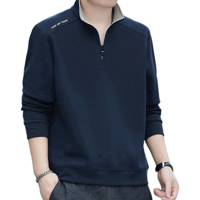 Romon Men's Fleece-Lined Winter Sweatshirt Business Casual Loose Comfortable Half-Zip Executive Top Base Shirt 7788 Brown 4XL