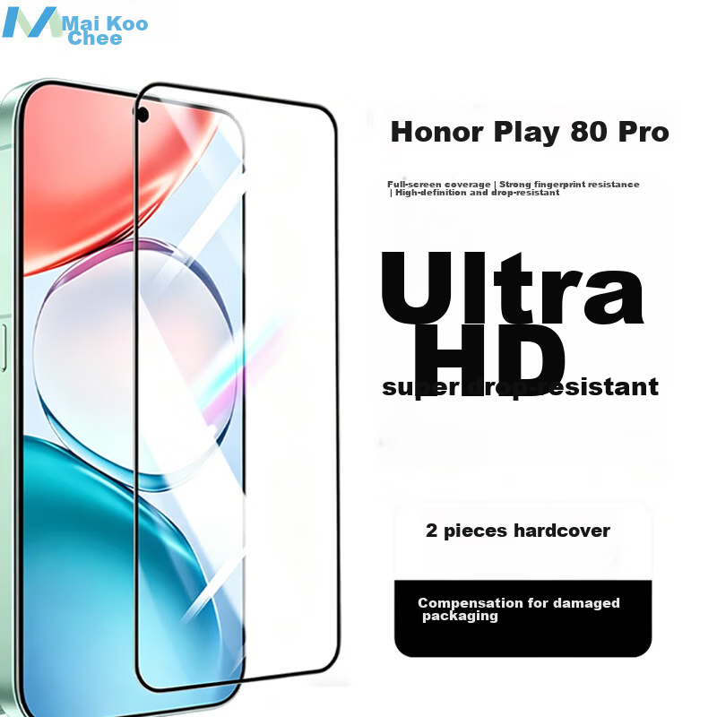 Maikuqi Tempered Glass Screen Protector for Honor Play 80 Pro, Drop-Resistant Full Coverage Ultra-Thin HD Anti-Fingerprint Film [2-Pack]