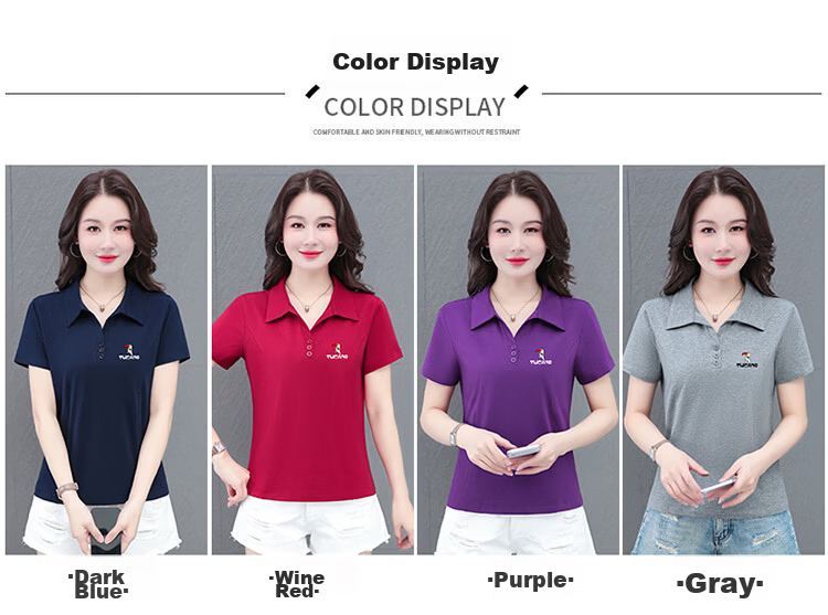 Woodpecker Women's Short Sleeve T-Shirt Pure Cotton Polo Collar Summer Regular Shoulder Slim Fit Casual Sports Half Sleeve Top Wine Red 2XL 11
