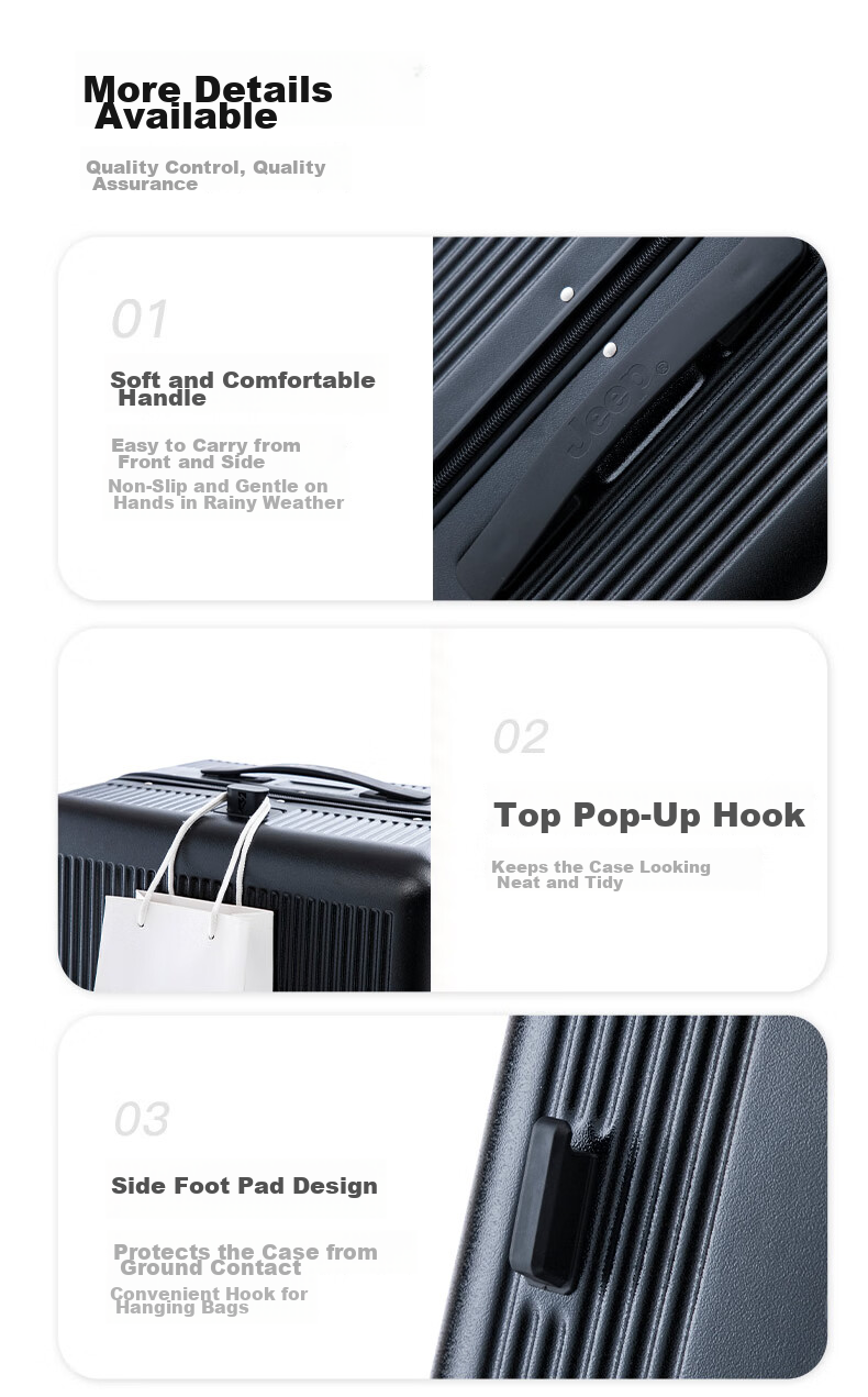 JEEP Hard Frame Luggage Carry-On Suitcase Travel Bag Unisex Zipper Large Capacity 26-inch Password Lock Night Black 18