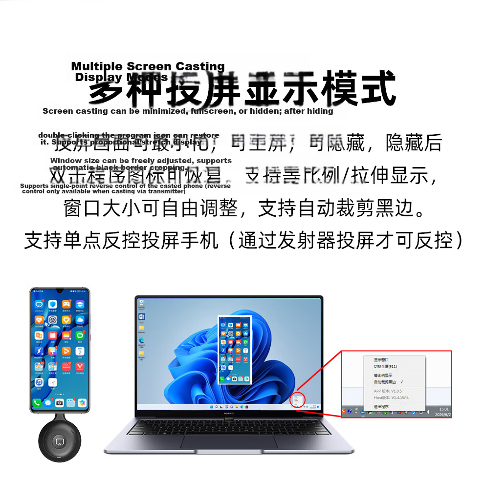 BOEGAM Wireless Screen Mirroring Device Audio Video Capture Card Conference Office Teaching Home Live Streaming Screen Sharing Phone Computer All-in-One Projector TV Display BG-5S Type-C 13