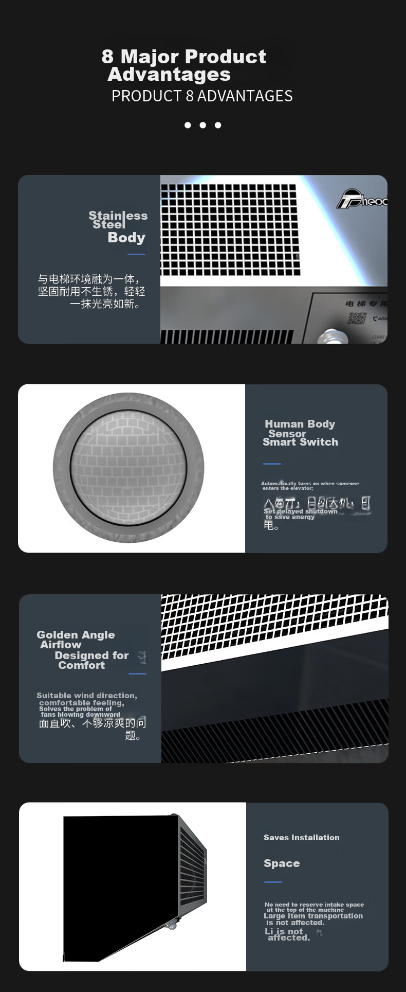 Theodoor Elevator Air Curtain Fan for Elevator Cabin Ventilation and Cooling, White Switch Model FM-1008DT-M 10