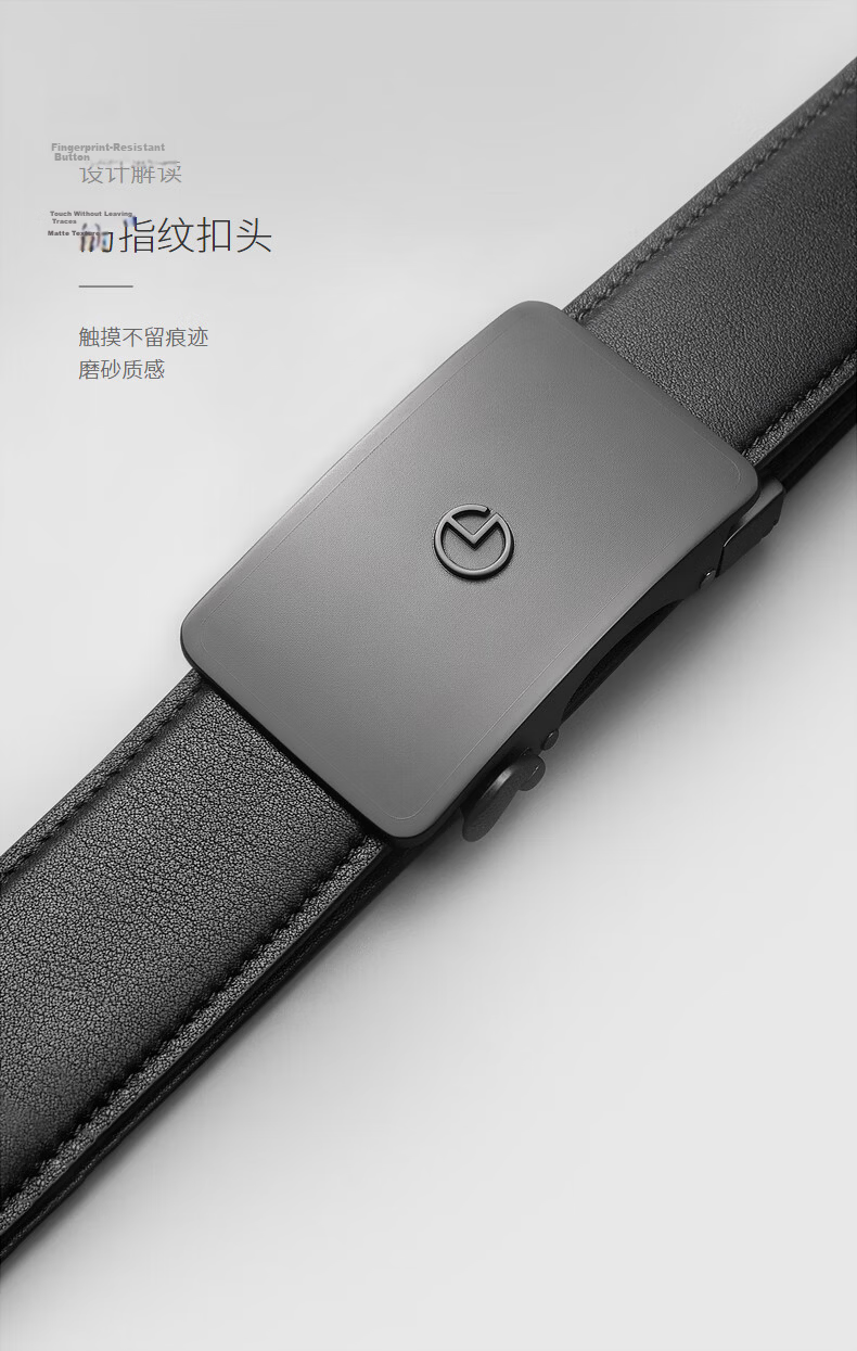 Goldlion Matte Anti-Fingerprint First Layer Cowhide Men's Business Automatic Buckle Belt Valentine's Day Waist Belt Black Gun 110 18