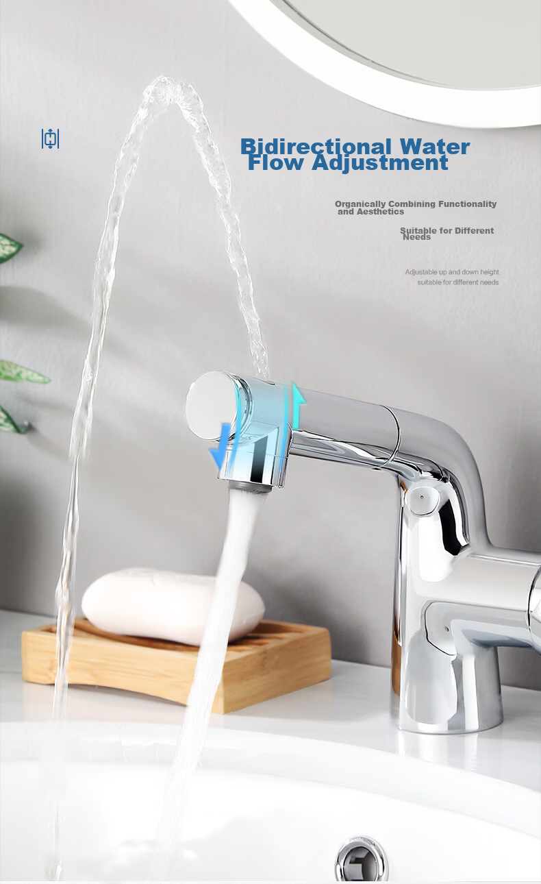ARROW YJ Minimalist Brass Pull-Out Black Basin Faucet Multi-Mode Hot and Cold Water Bathroom Sink Faucet 3