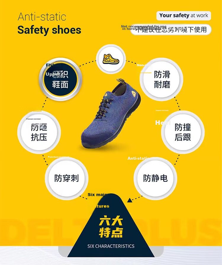 Delta 301236 Safety Shoes Anti-Static Puncture-Resistant Anti-Smash Slip-Resistant Breathable Blue Yellow Size 37 3