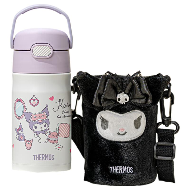 THERMOS Kuromi Children's Insulated Straw Cup, Kindergarten 316L Elementary School Student Water Bottle, 350ml Purple