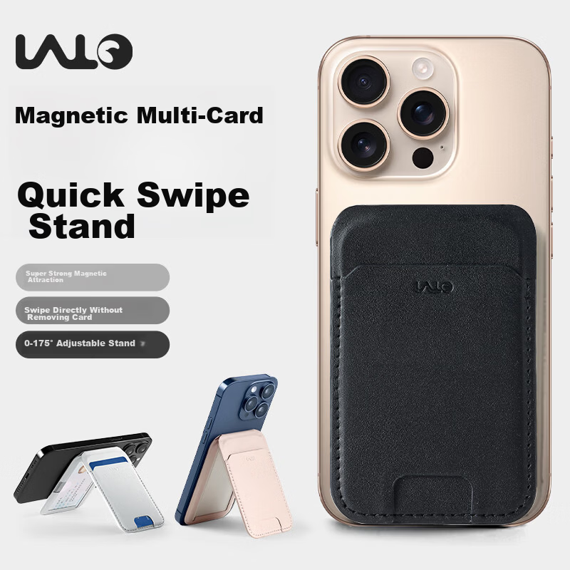 LALO Magnetic Cardless Swipe Magnetic Card Holder Multi-Card Phone Stand Magsafe Card Slot ID Storage Graphite Black Strong Magnetic Hinge [Swipe Card + Card Storage]