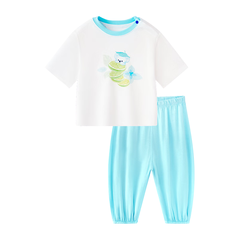 Babycare Children's Natural Cool Short Sleeve Long Pants Summer Baby Homewear Set Sea Breeze Blue 90