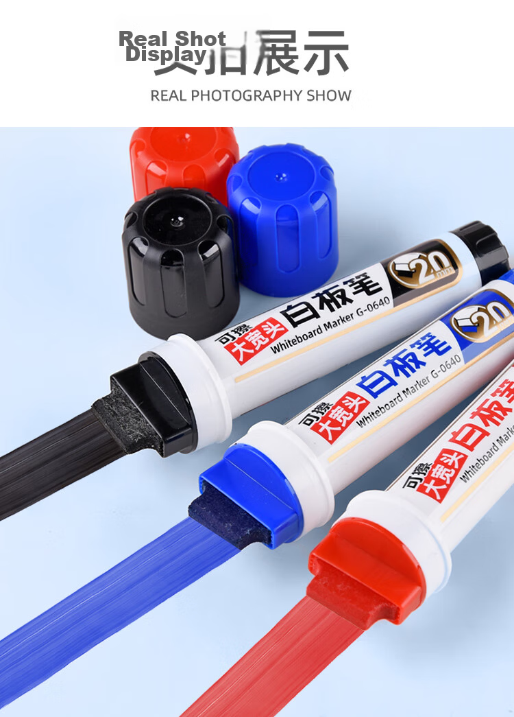 Genvana [20mm] Black Wide-Tip Whiteboard Marker, Large Tip Pen, Water-Based Ink, Pop Refillable, High Capacity, Easy to Erase, for Office, Teaching, Meetings And Doodling, 1 Piece G-0640 7
