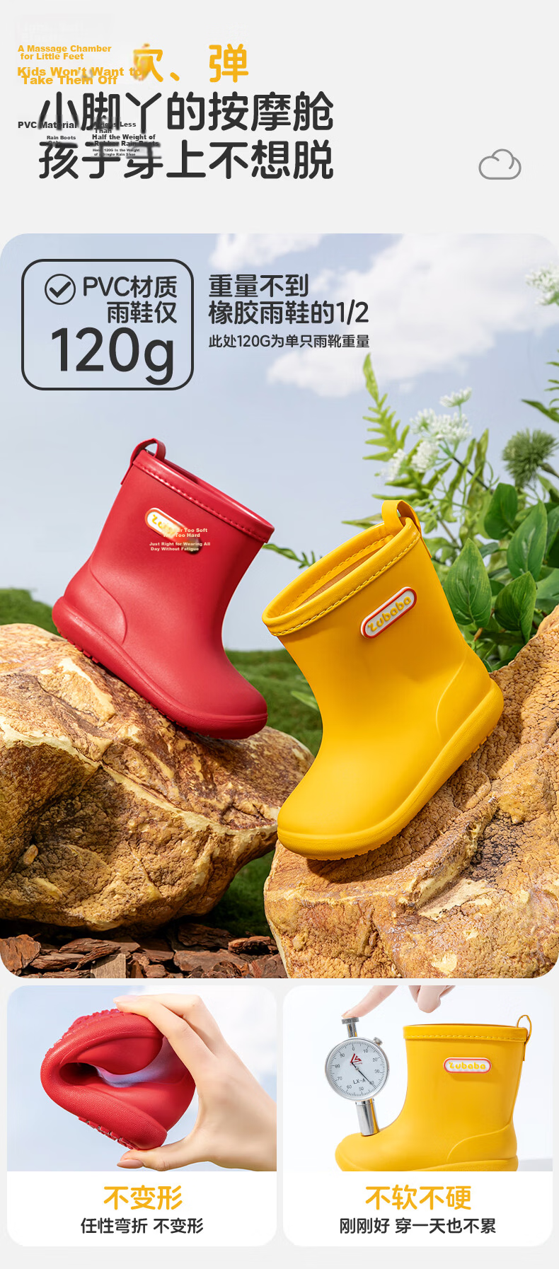 Pig Daddy Kids Rain Boots Girls 2026 Summer New Waterproof Non-slip Outdoor Rain Shoes Yellow Size 17 4