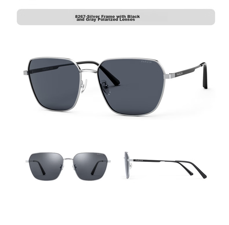 PARZIN Nylon Polarized Sunglasses, Polygon Square Frame Eyeglass Style Men's UV Protection Driving Trendy Sunglasses Gift for Men PZ8267 28