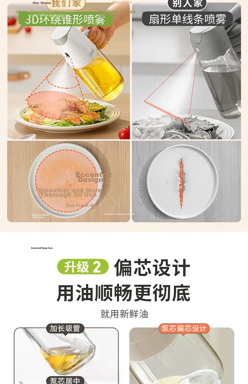 ASD Oil Dispenser Spray Bottle Dual-Use Atomizing Edible Oil Glass Bottle Kitchen Household Oil Control Non-Stick 3