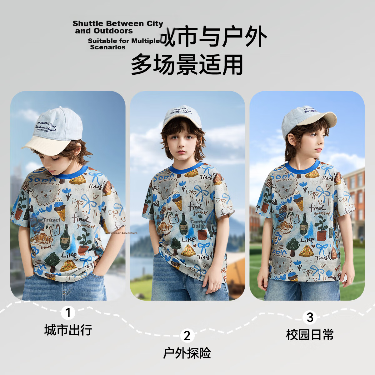 ASK JUNIOR Kids Short Sleeve T-Shirt Summer Cartoon Print Youth Half Sleeve Tee Unisex Blue 6